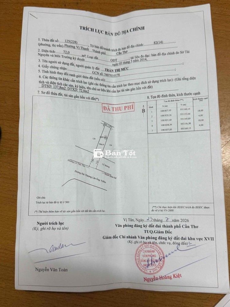 Bán nhà trung tâm Vị Thanh