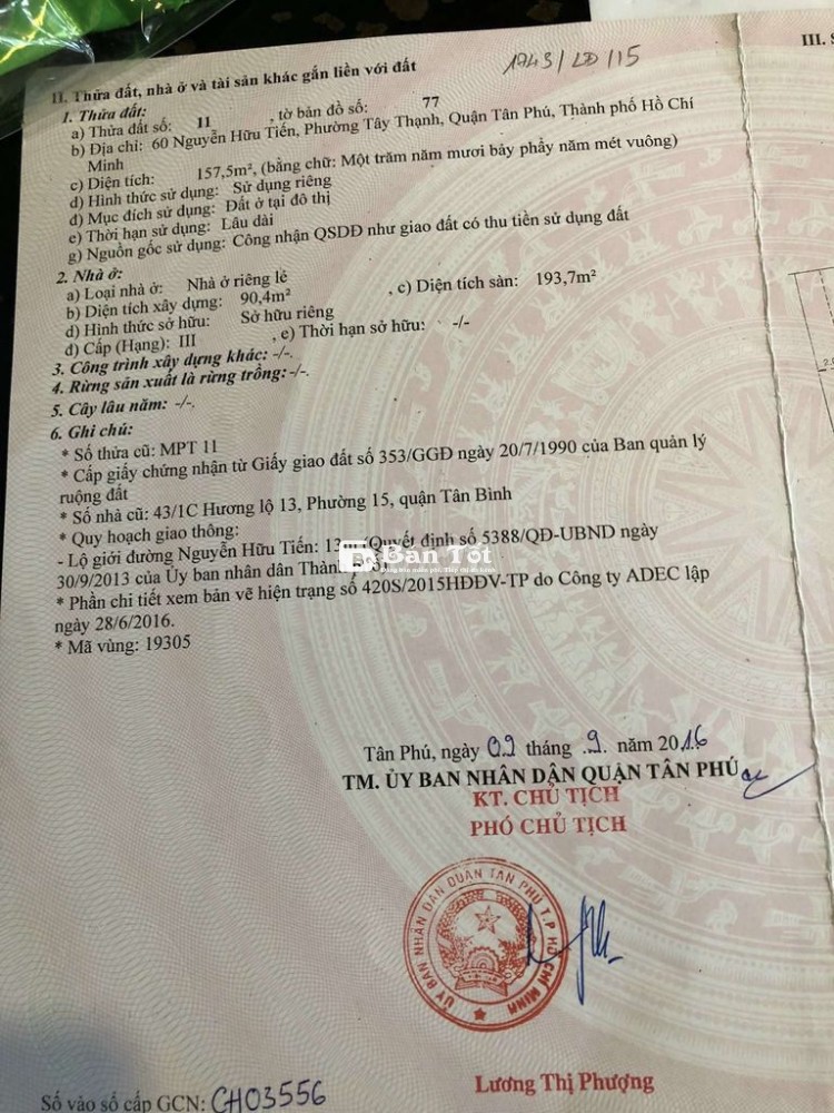 bán nhà chính chủ mặt tiền đường Nguyễn Hữu Tiến Tân Phú 