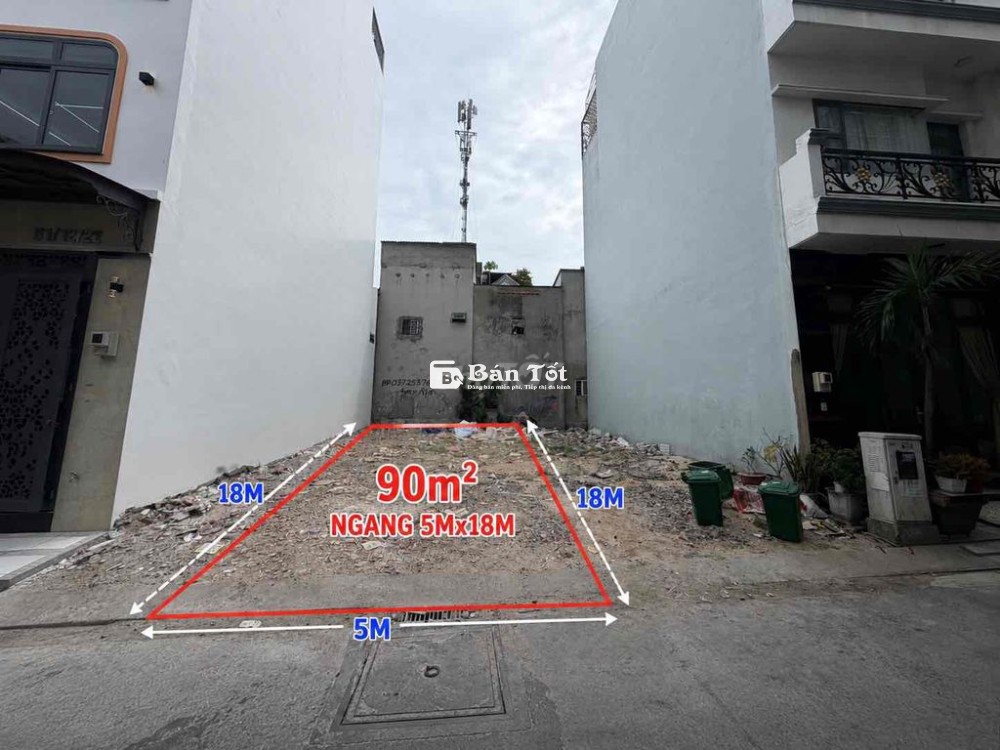 bán Đất Hương Lộ 2, 90m2, ngang 5x18m, khu phân lô, đường 6m, xây cao