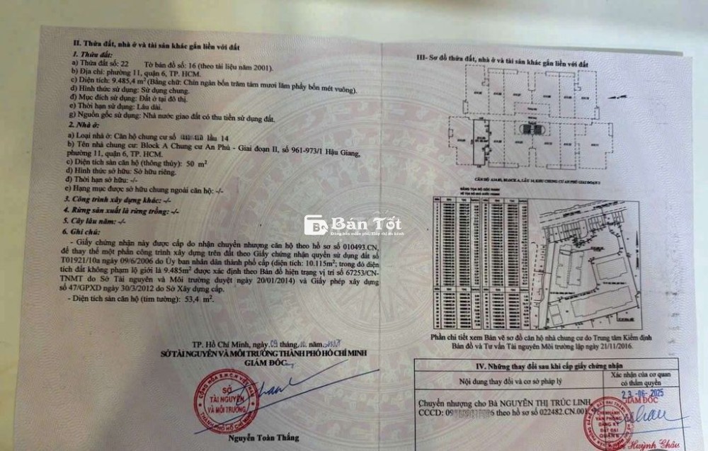 Bán Chung Cư Thang máy An Phú Đường Hậu Giang Quận 6. 50m2 2 PN