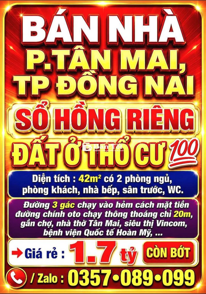 BÁN NHÀ P.TÂN MAI, SỔ HỒNG RIÊNG THỔ CƯ 💯 GẦN CHỢ, NHÀ THỜ, VINCOM