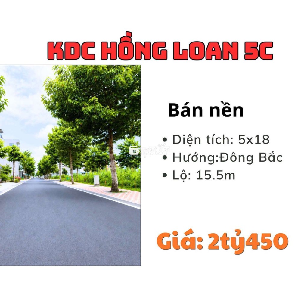 BÁN NỀN 90m2 - 2TỶ450 - KDH HỒNG LOAN 5C, CÁI RĂNG, CẦN THƠ.

