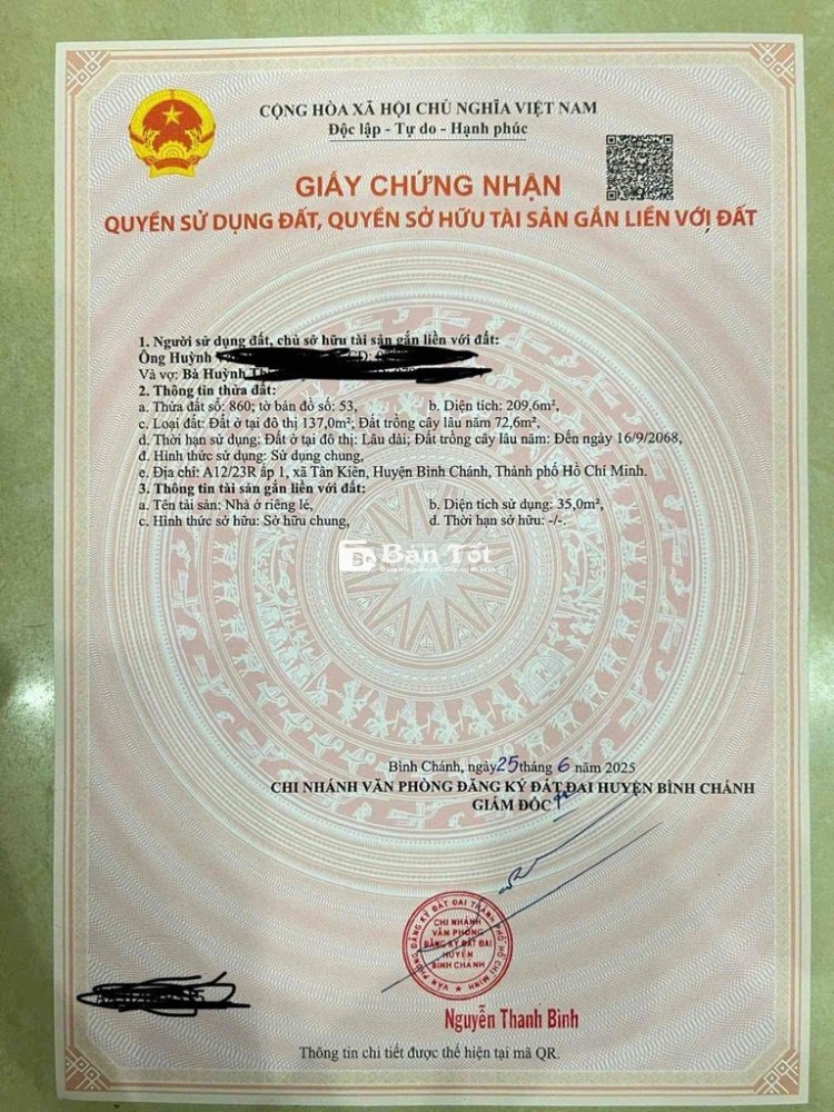 Bán Đất Nền Xóm Hố Xã Tân Kiên Củ Tân Nhựt Mới