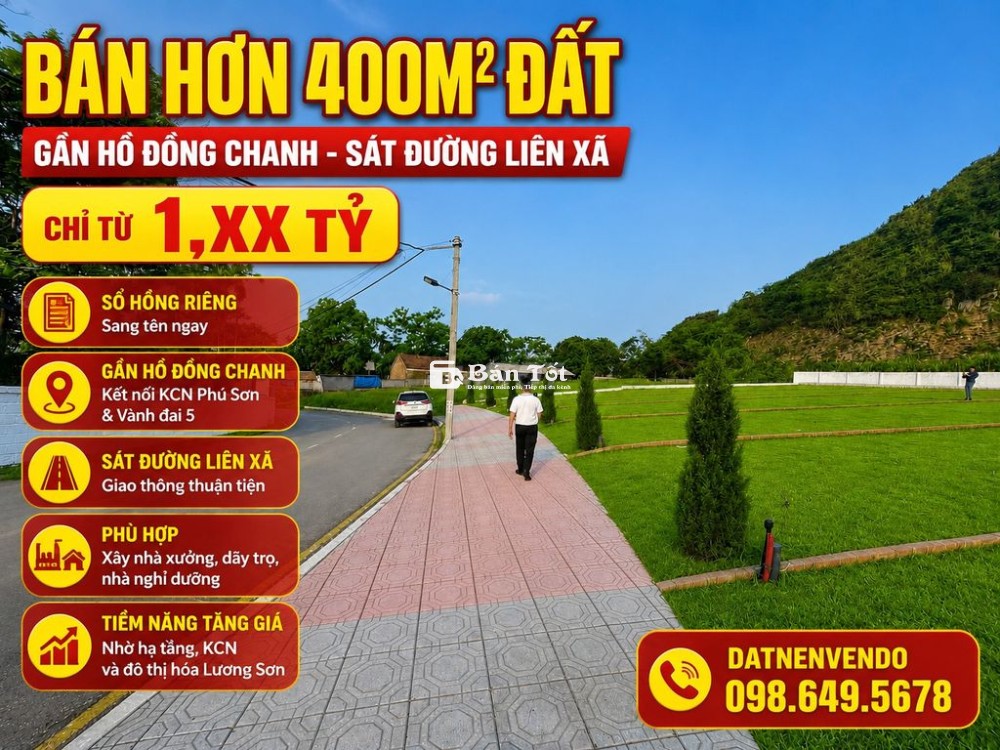 Bán nhanh hơn 400m² đất sát hồ Đồng Chanh, chính chủ, sổ hồng, rất đẹp