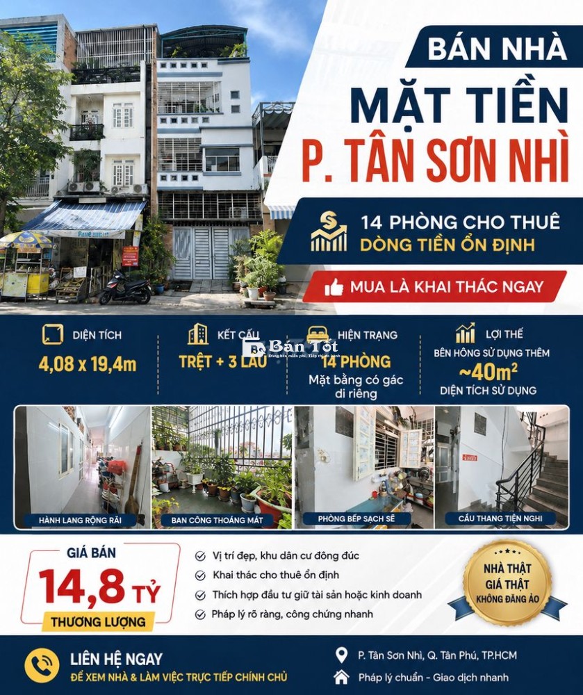 BÁN NHÀ MẶT TIỀN P. TÂN SƠN NHÌ – ĐANG CÓ DÒNG TIỀN TỐT